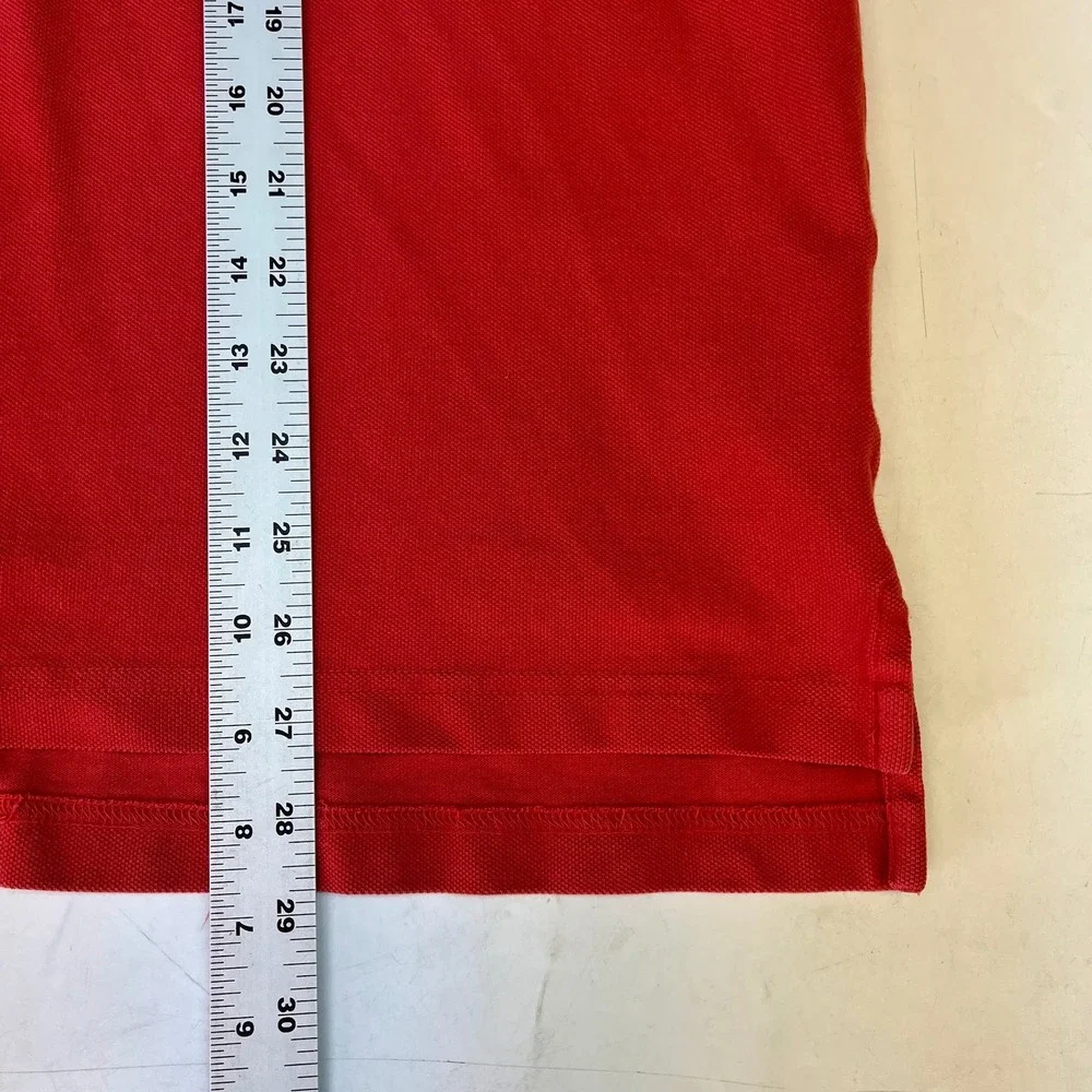 Lands End Mens Red Pique Cotton Short Sleeve Polo Shirt with Pocket Size L 42-44
